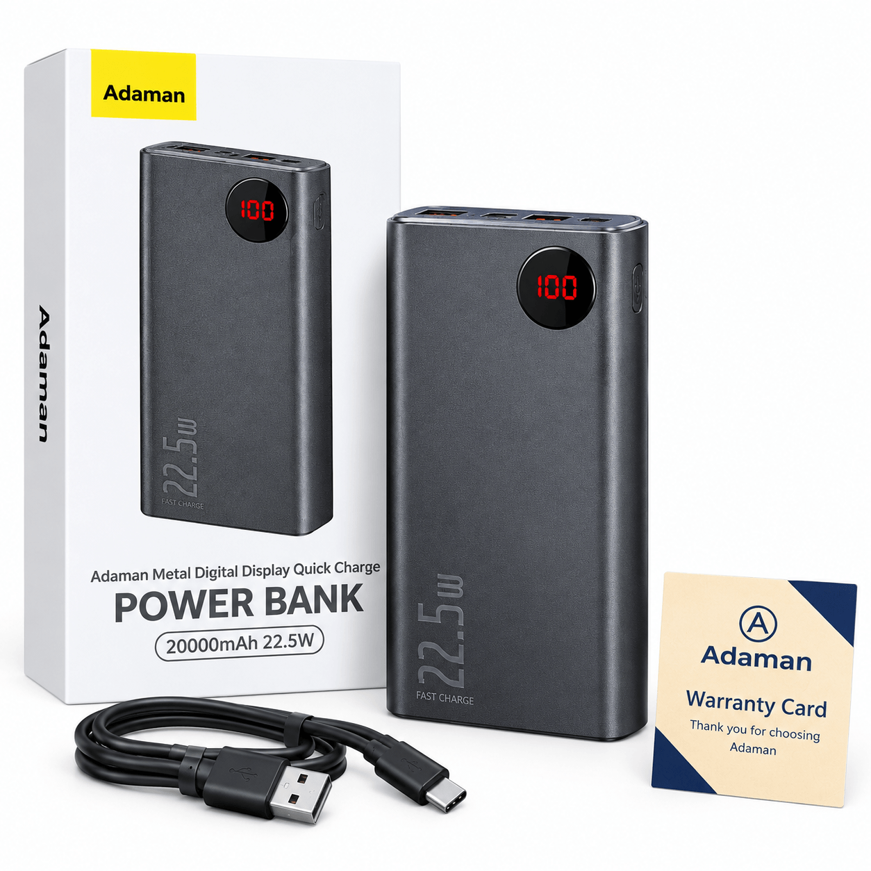 Adaman Metal Digital Display Power Bank 20000mAh 22.5W