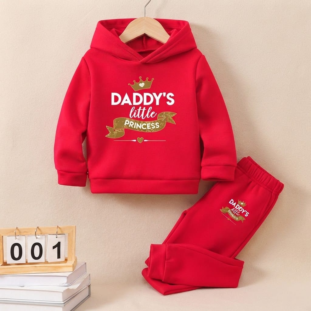Kids Stylish Red "Daddy's Little Princess" Hoodie & Jogger Set
