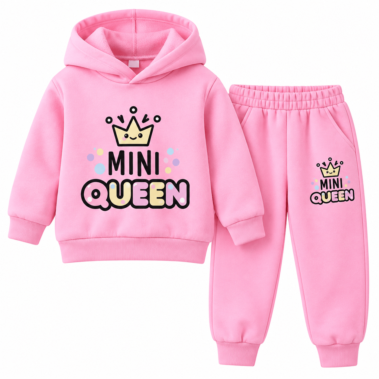 Baby Girls Mini Queen Pink Hoodie & Pant Set – Premium 2 Piece Winter Outfit