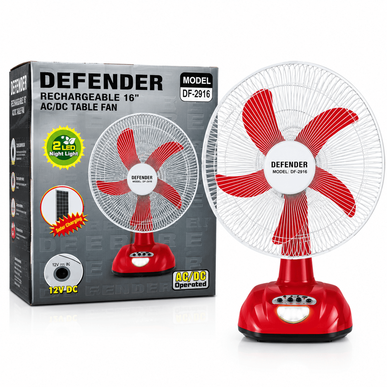 DEFENDER DF-2916 Rechargeable 16" Table Fan