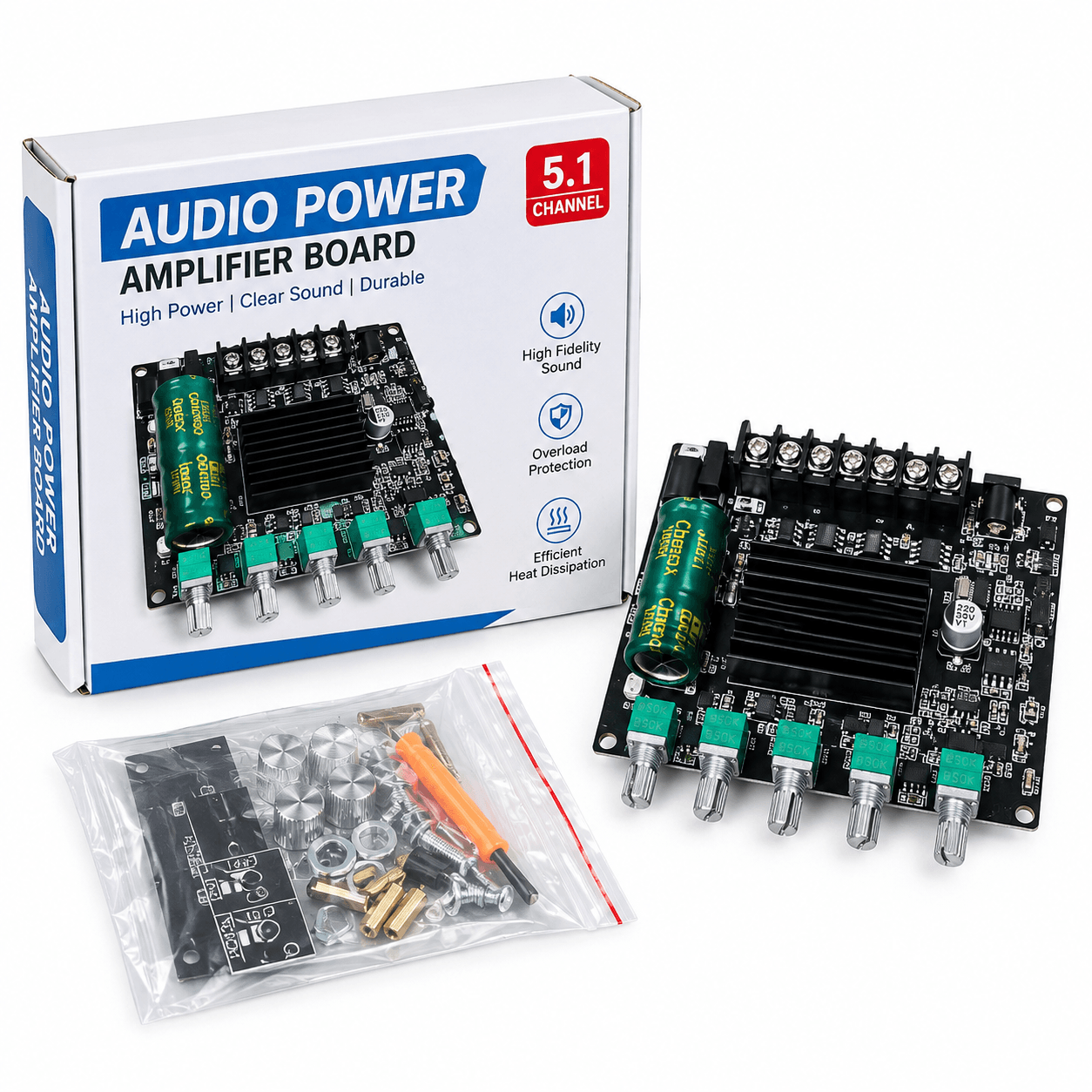 5-Channel Audio Power Amplifier Board – DIY Stereo Sound Amplifier Module with Volume & Tone Controls